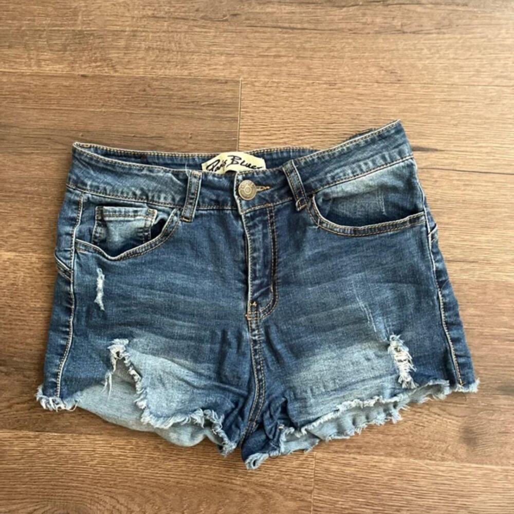 Paris blues distressed denim shorts
